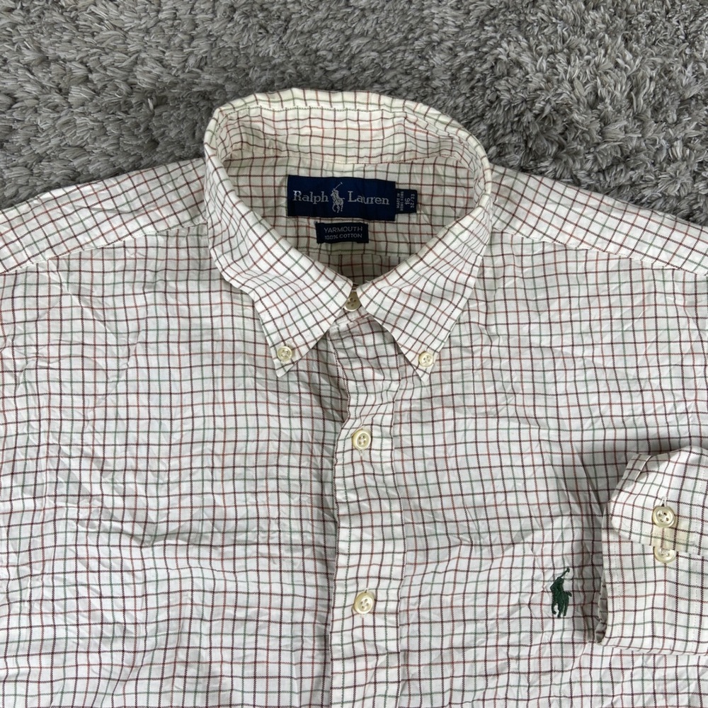 Ralph Lauren Yarmouth Mens L 16 32/33 White Plaid Long Sleeve Button Down Shirt